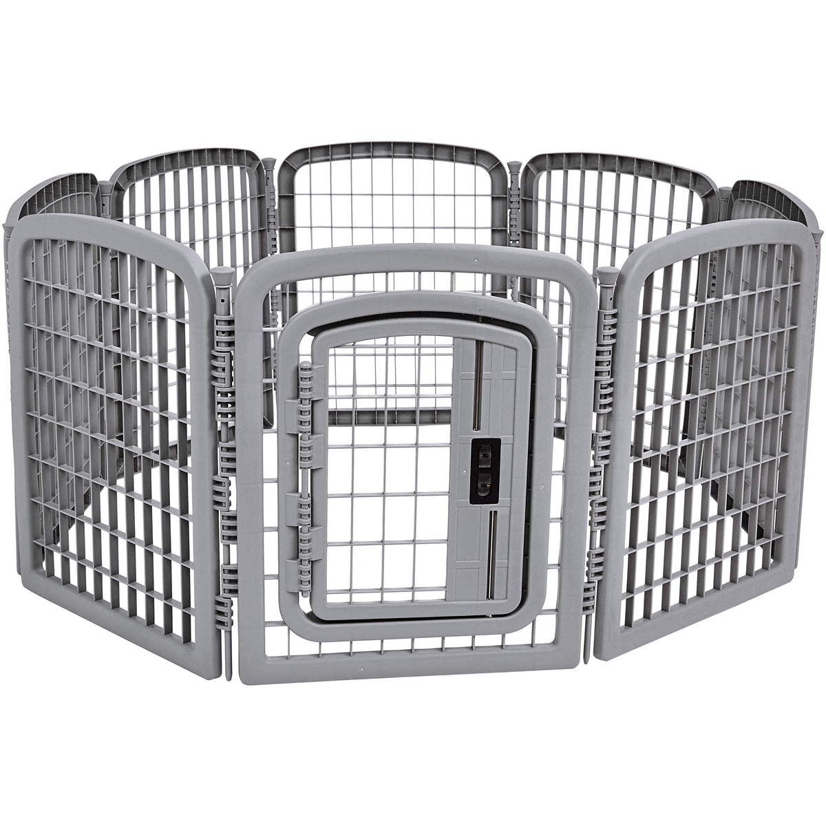 Amazon Basics 8-panel playpen assembly for versatile indoor or outdoor space.