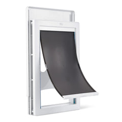 Amazon Basics adjustable pet door front view enables easy indoor-outdoor access for cats and small dogs.