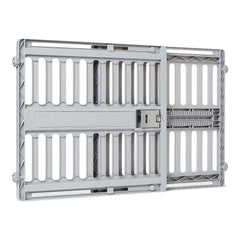 Amazon Basics adjustable wide dog gate extended to fit large doorways safely