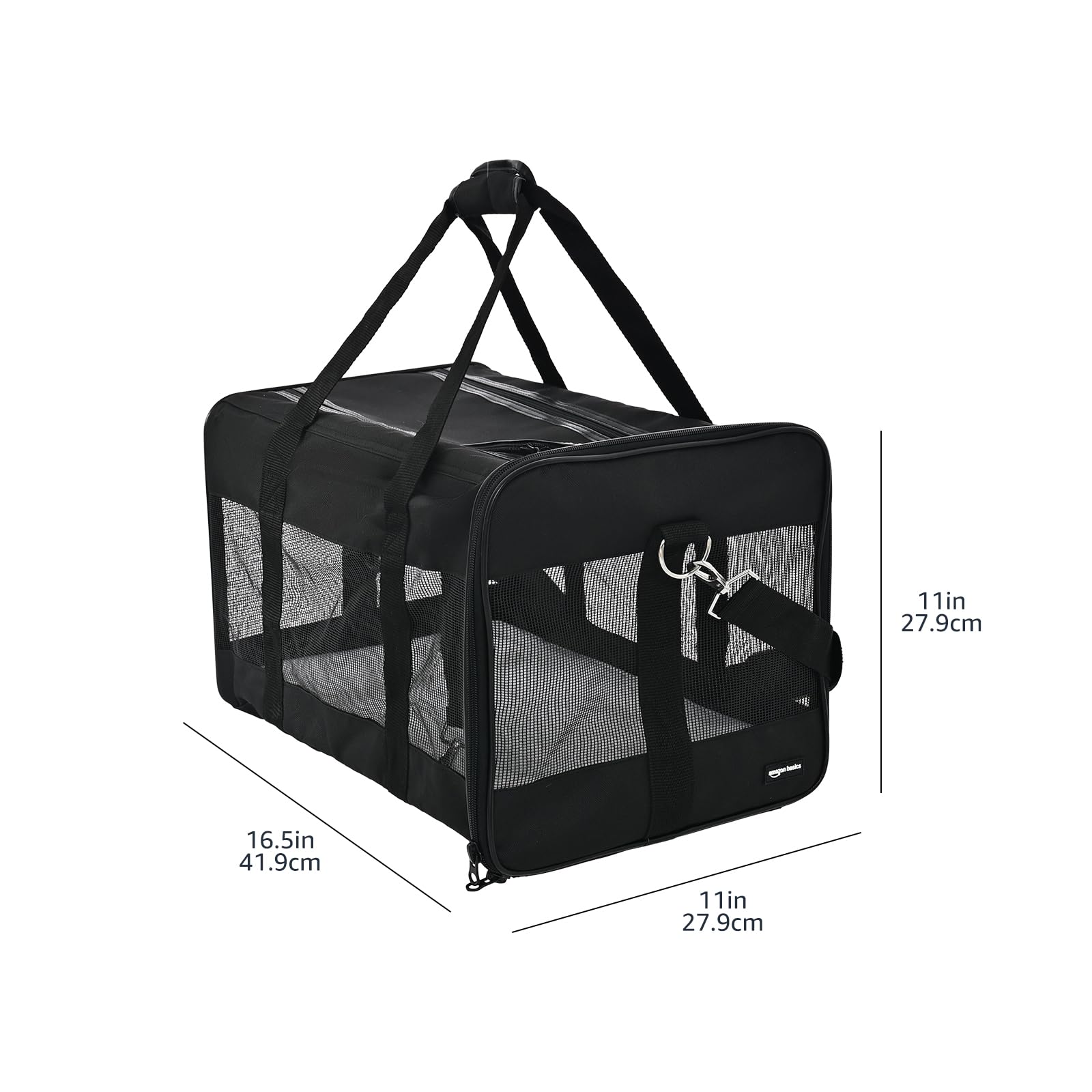 Amazon Basics carrier top-loading opening for easy access during travel