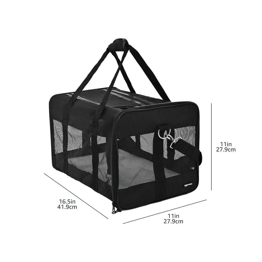 Amazon Basics carrier top-loading opening for easy access during travel