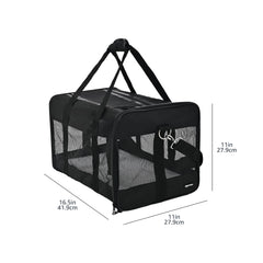 Amazon Basics carrier top-loading opening for easy access during travel