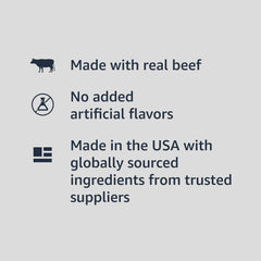 Amazon Basics beef flavor wet dog food can label ready to serve.