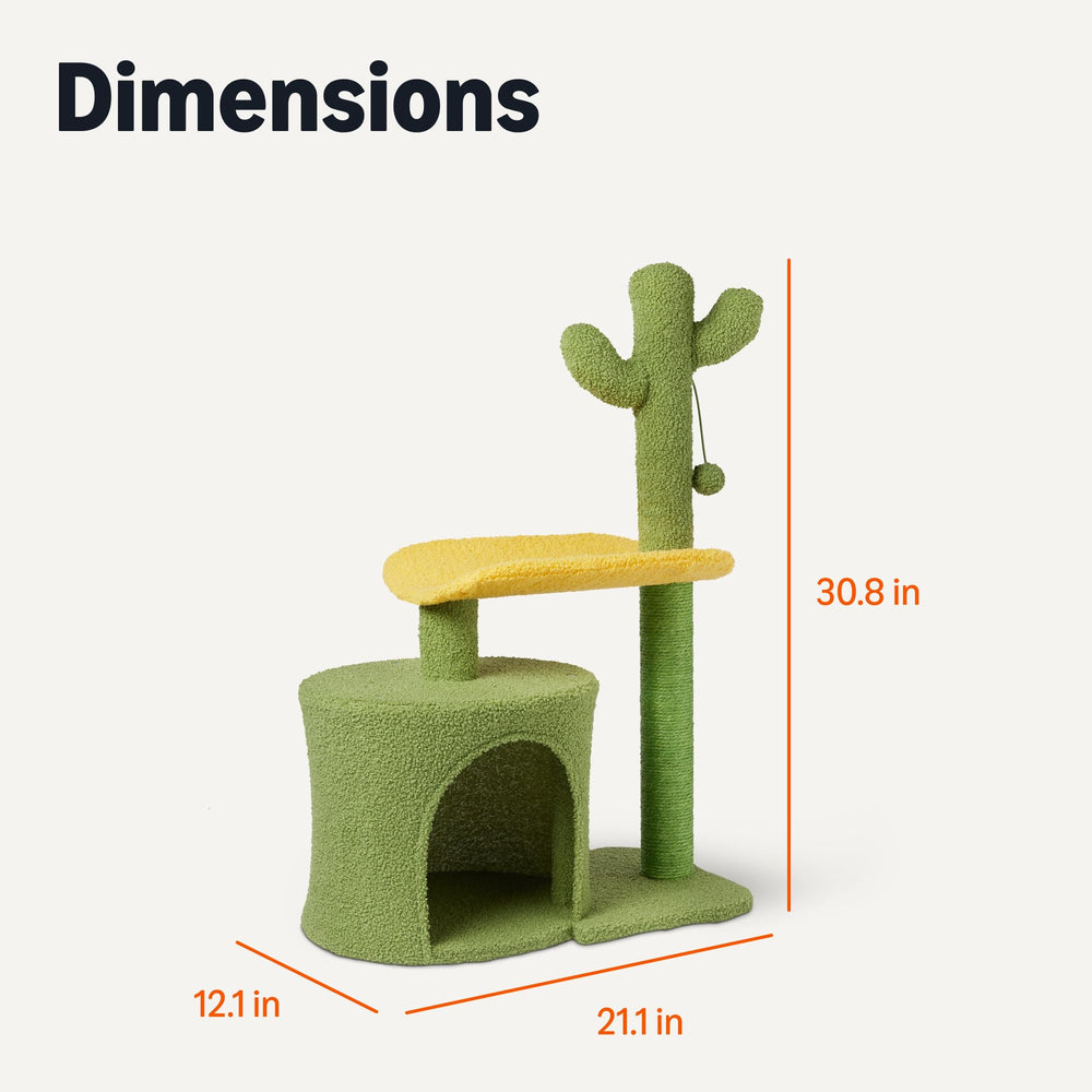 Amazon Basics cactus cat tree green finish fits compact spaces and decor.