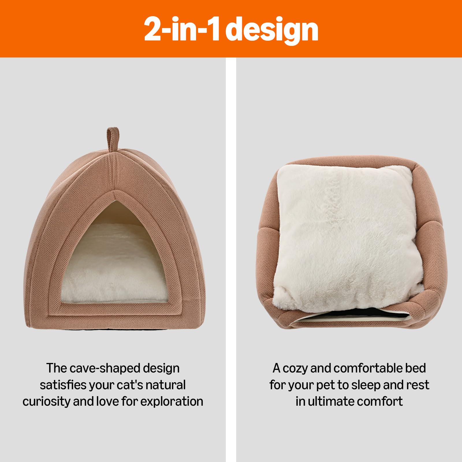 Amazon Basics Cat Cave Bed foldable 2-in-1 design saves space.