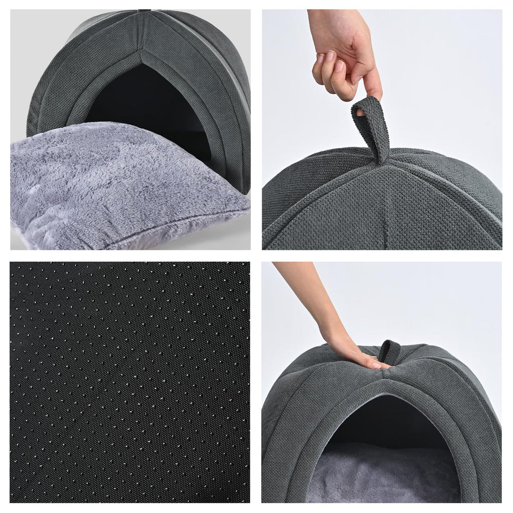 Amazon Basics cat cave bed foldable design highlights space-saving versatility for small homes.