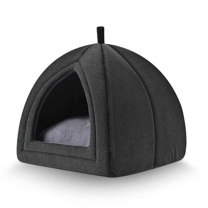 Amazon Basics Cat Cave Bed with open design for relaxed lounging.