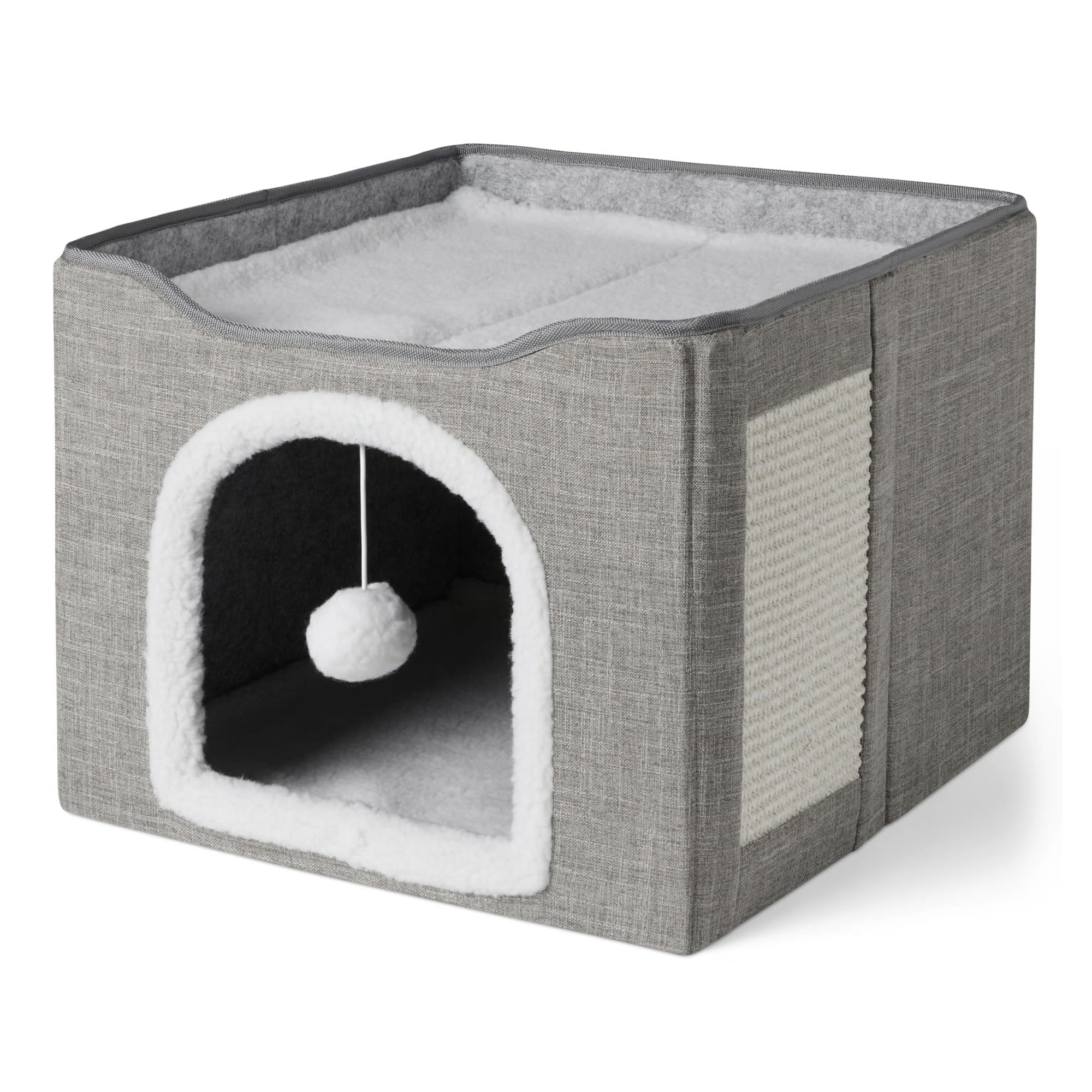 Amazon Basics cat house foldable condo demonstrates compact design for easy storage and quick setup.