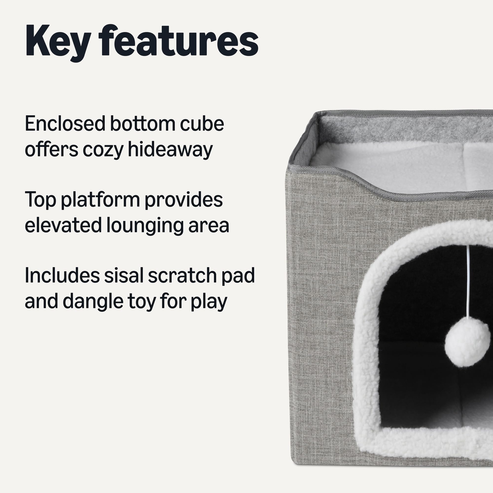 Amazon Basics cat house with sisal scratch pad encourages natural scratching and play.