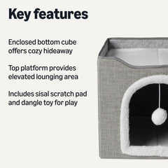 Amazon Basics cat house with sisal scratch pad encourages natural scratching and play.