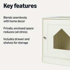 Amazon Basics litter box enclosure drawer-open view highlighting extra storage