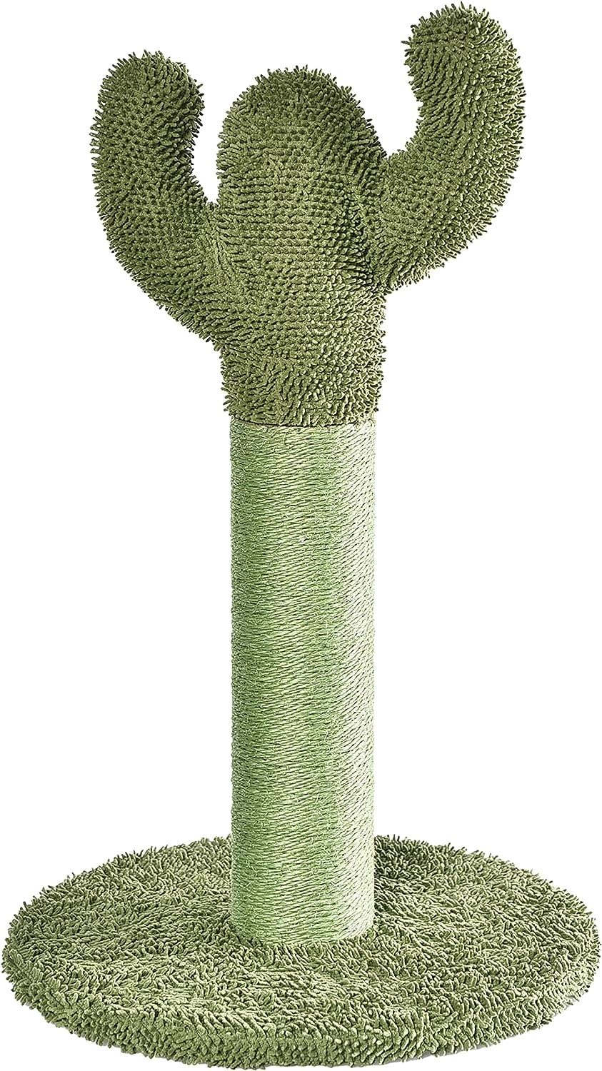 Amazon Basics cat scratching post with dangling ball toy sparks playtime and exercise.