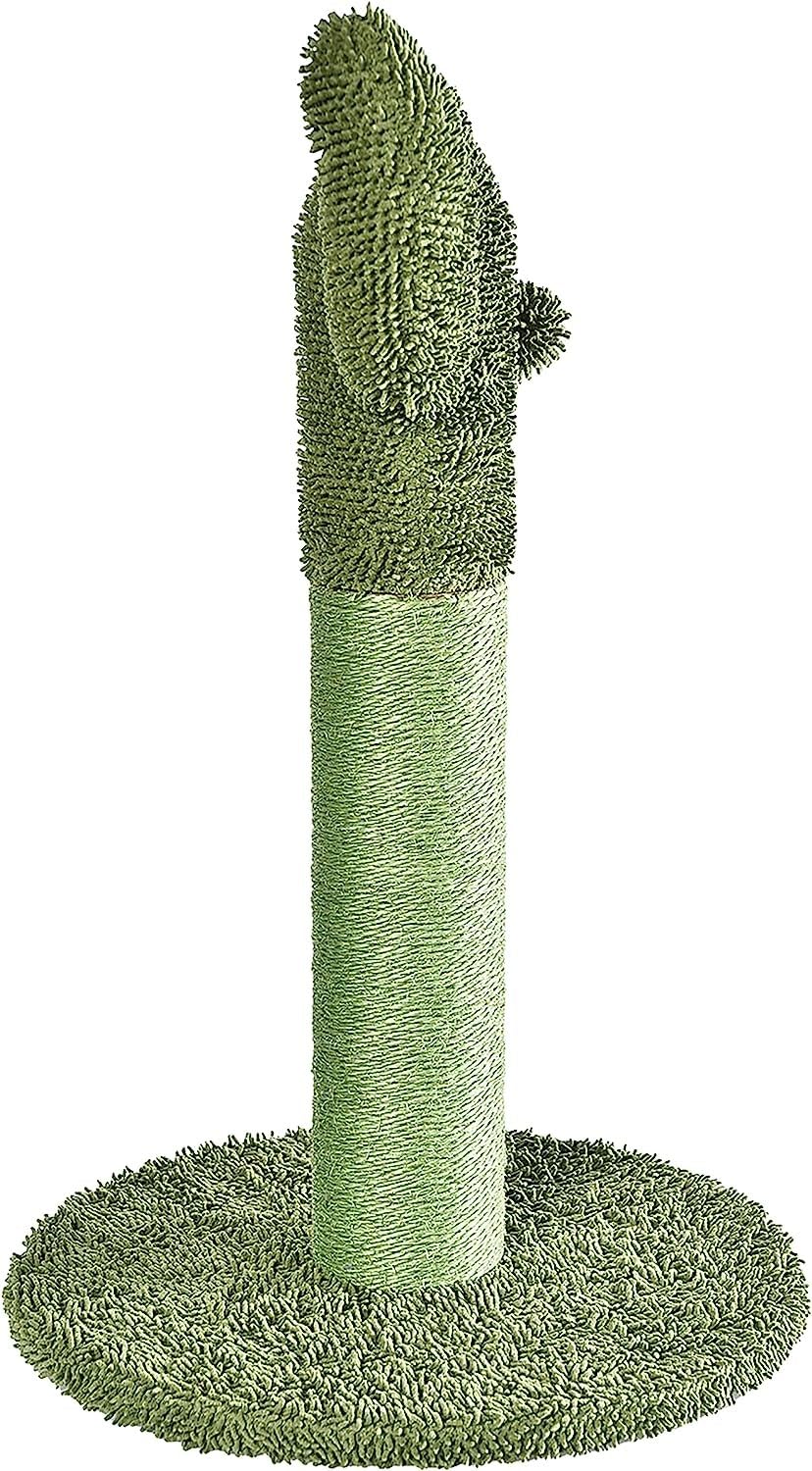 Amazon Basics green cat post with stable base protects furniture from claws.