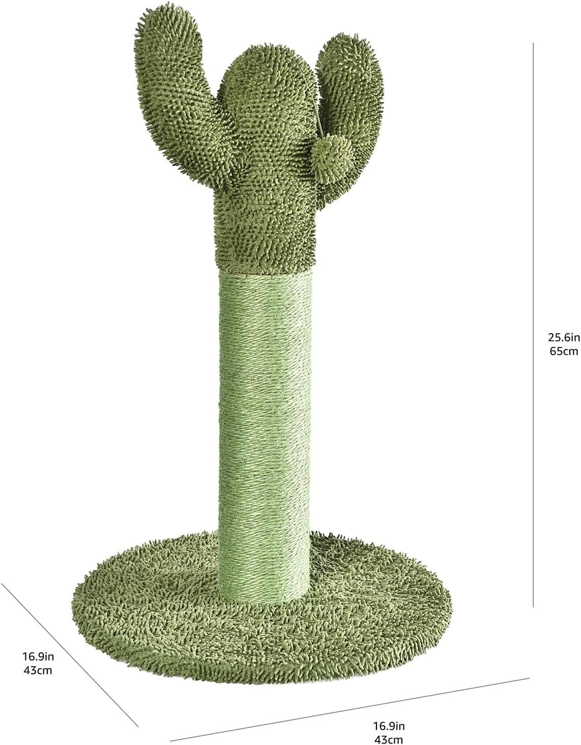 Amazon Basics cat post measures 25.6 inches for vertical stretch.