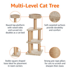 Amazon Basics seven-scratching-post setup wrapped in jute rope encourages healthy scratching.