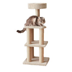 Amazon Basics cat tree tower with multiple levels for climbing and lounging.