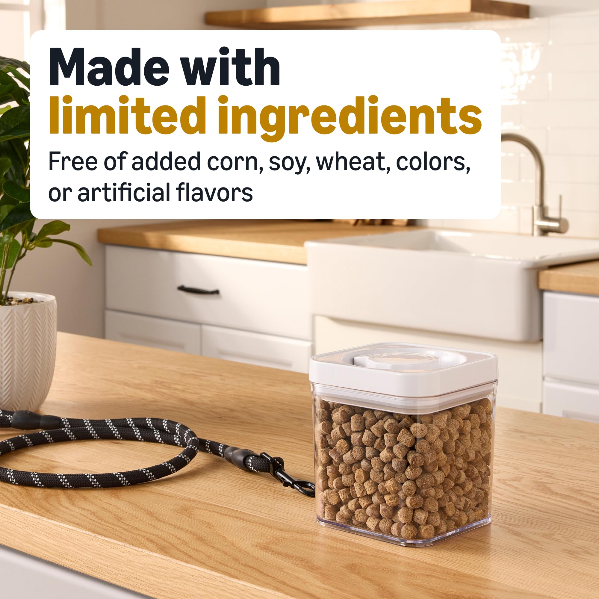 Ingredient label shows Amazon Basics chicken with prime protein as the leading ingredient.