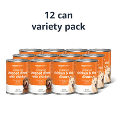 Amazon Basics wet dog food close-up showing texture and natural ingredients.
