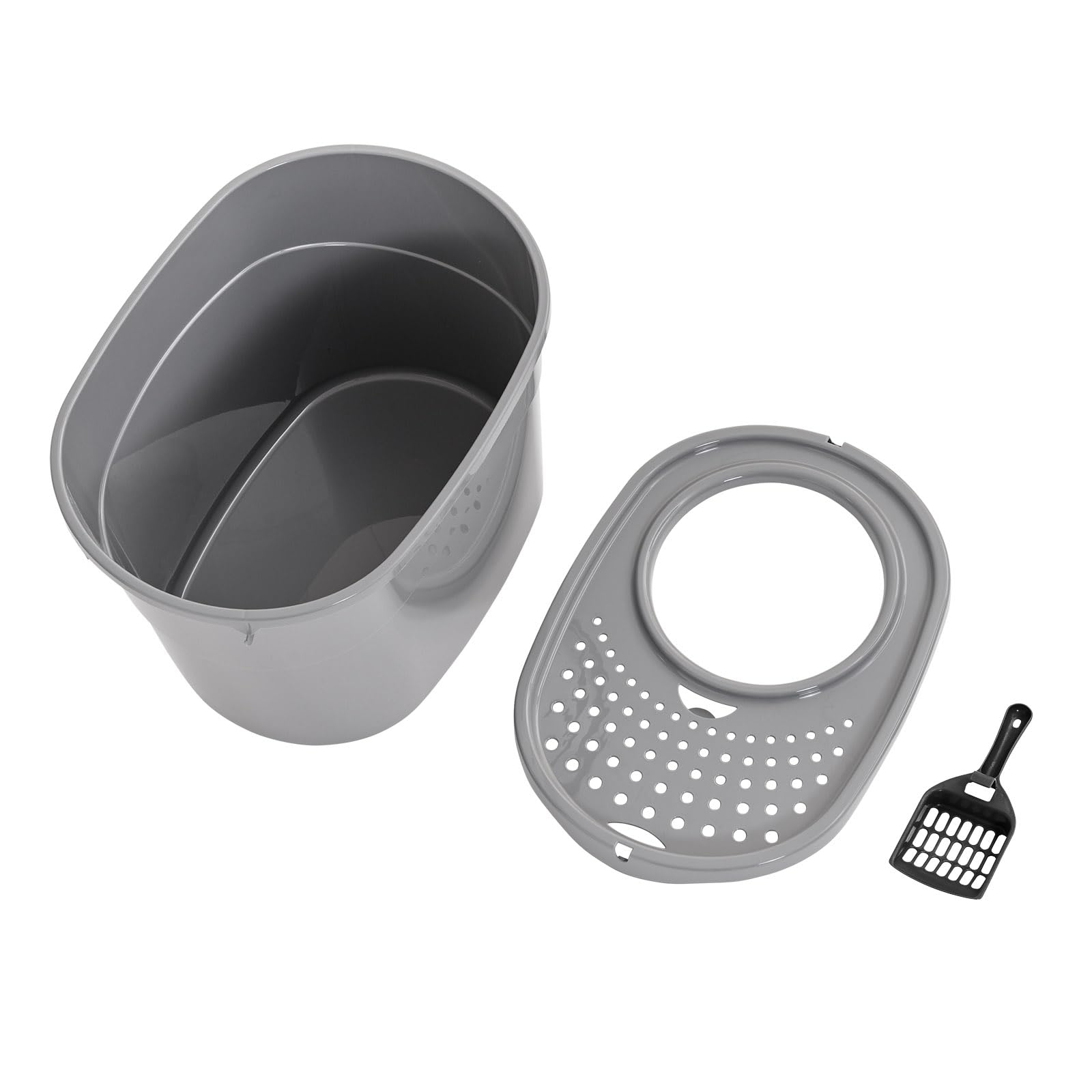 Amazon Basics clean grey litter box complements most rooms