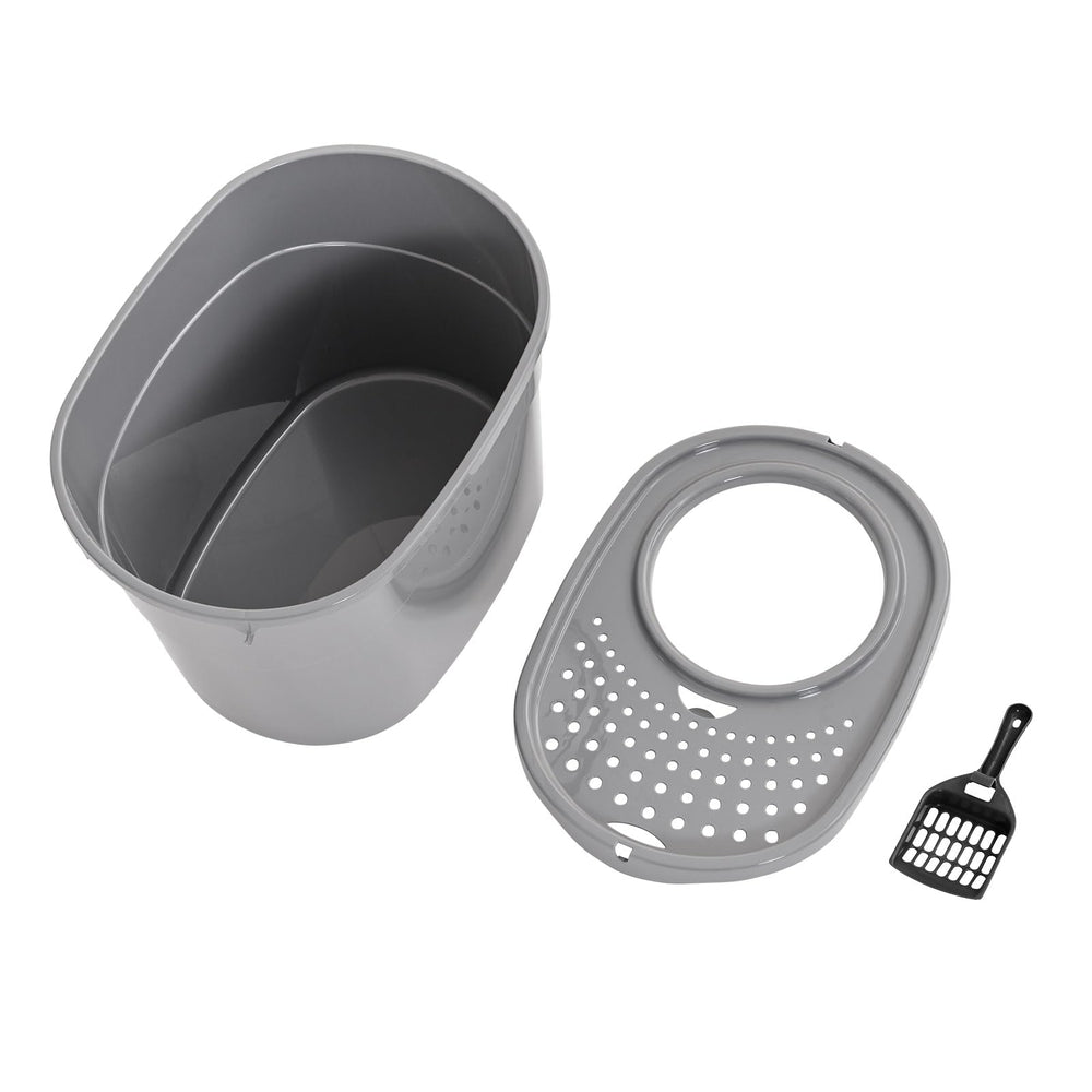 Amazon Basics clean grey litter box complements most rooms