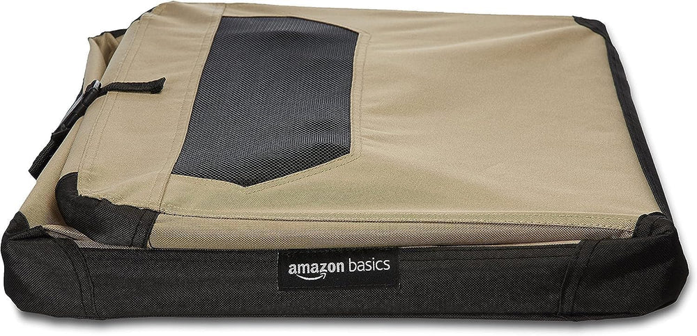 Collapsible travel kennel from Amazon Basics for car trips and hotel stays