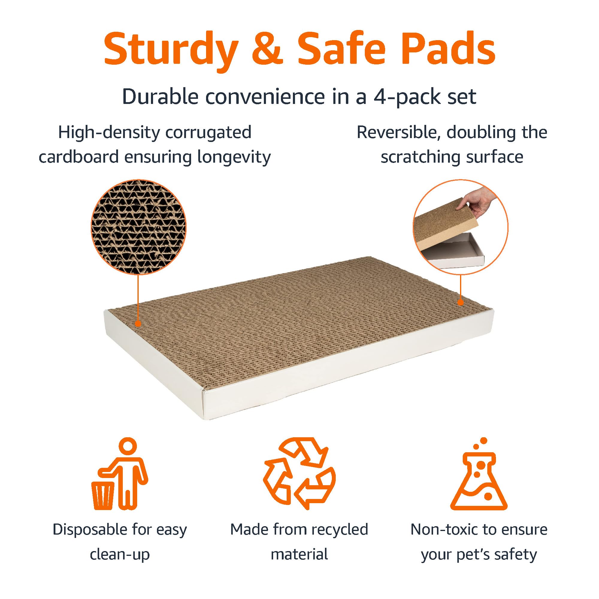 Amazon Basics corrugated cardboard scratcher with reversible surfaces extends use and value.