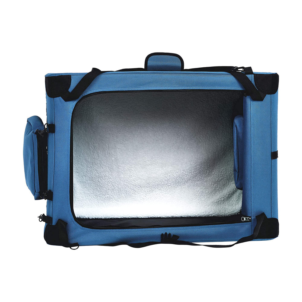 Amazon Basics crate features a shoulder strap and top handle for portability.