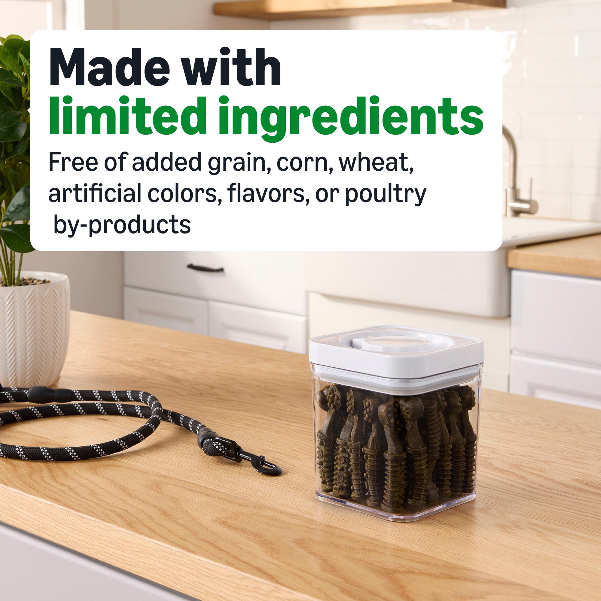 Amazon Basics grain-free formula dog chews with no artificial colors.