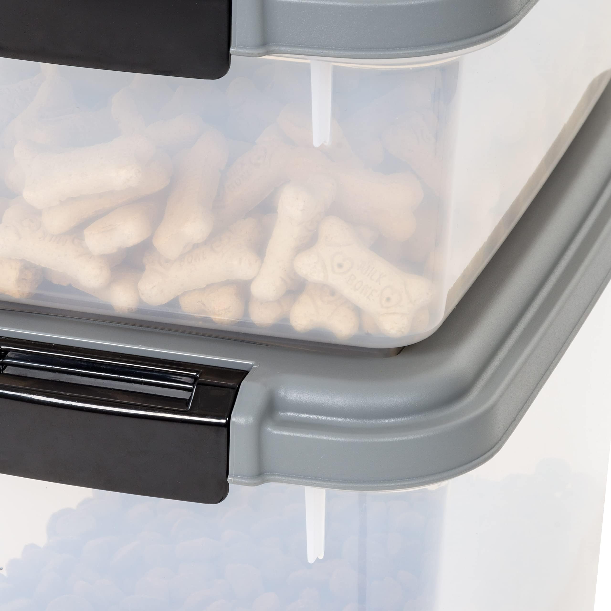 Amazon Basics stacked dimensions demonstrate space-efficient pantry storage.
