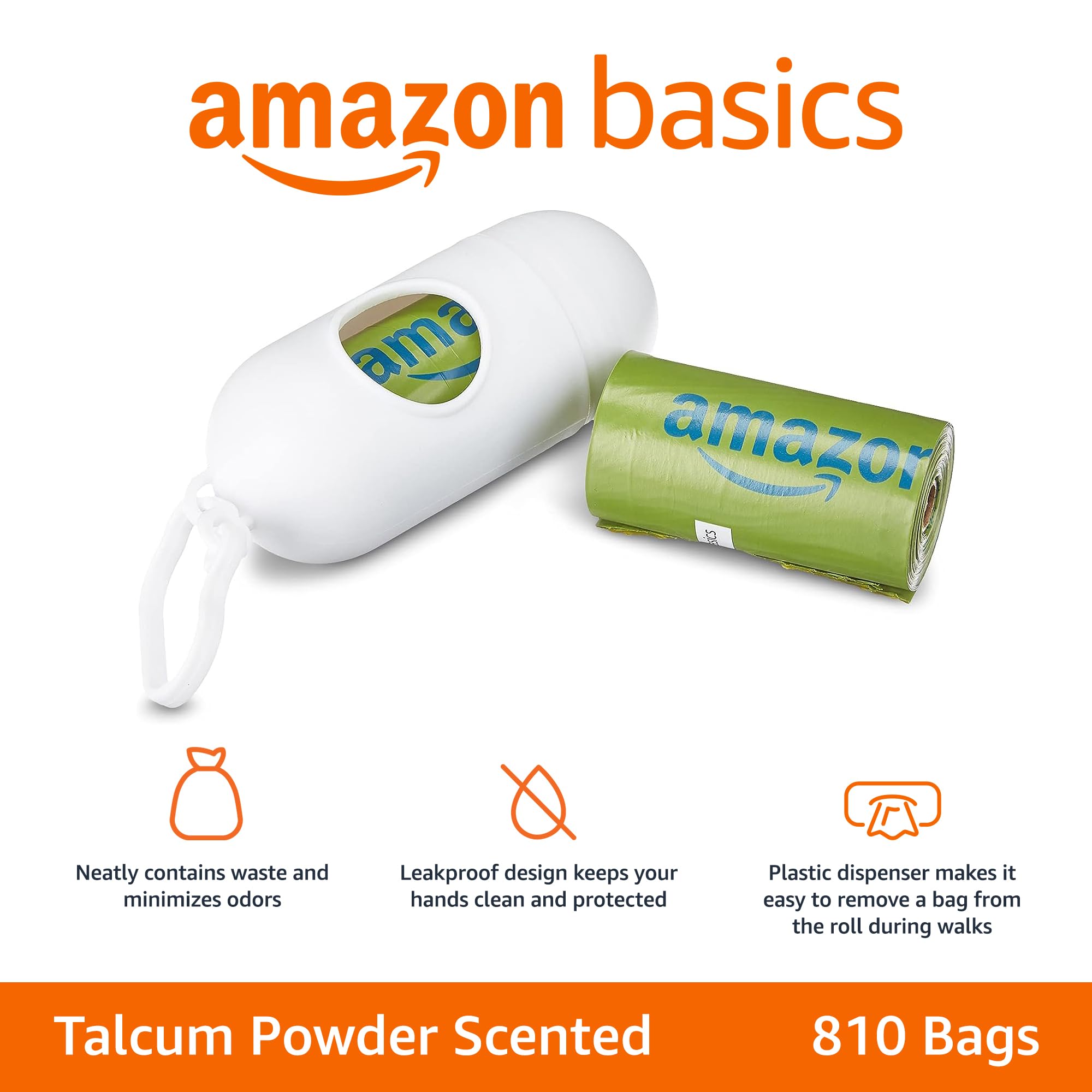 Amazon Basics dispenser and leash clip for easy bag access during walks.