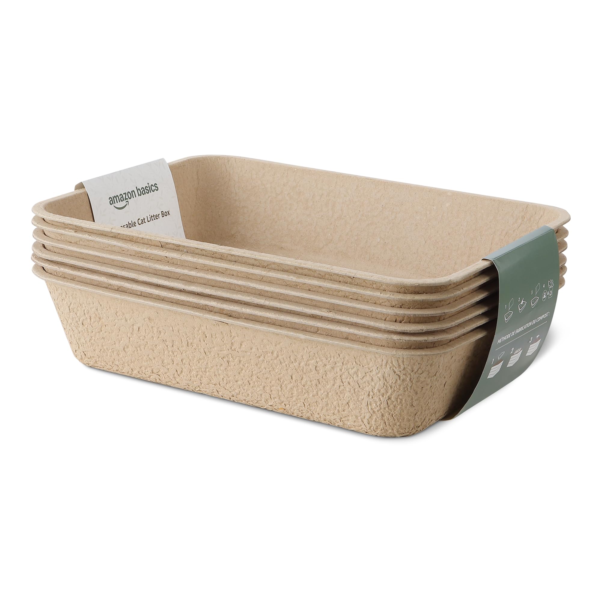 Amazon Basics disposable cat litter box travel-large, setup-ready and roomy for cats.