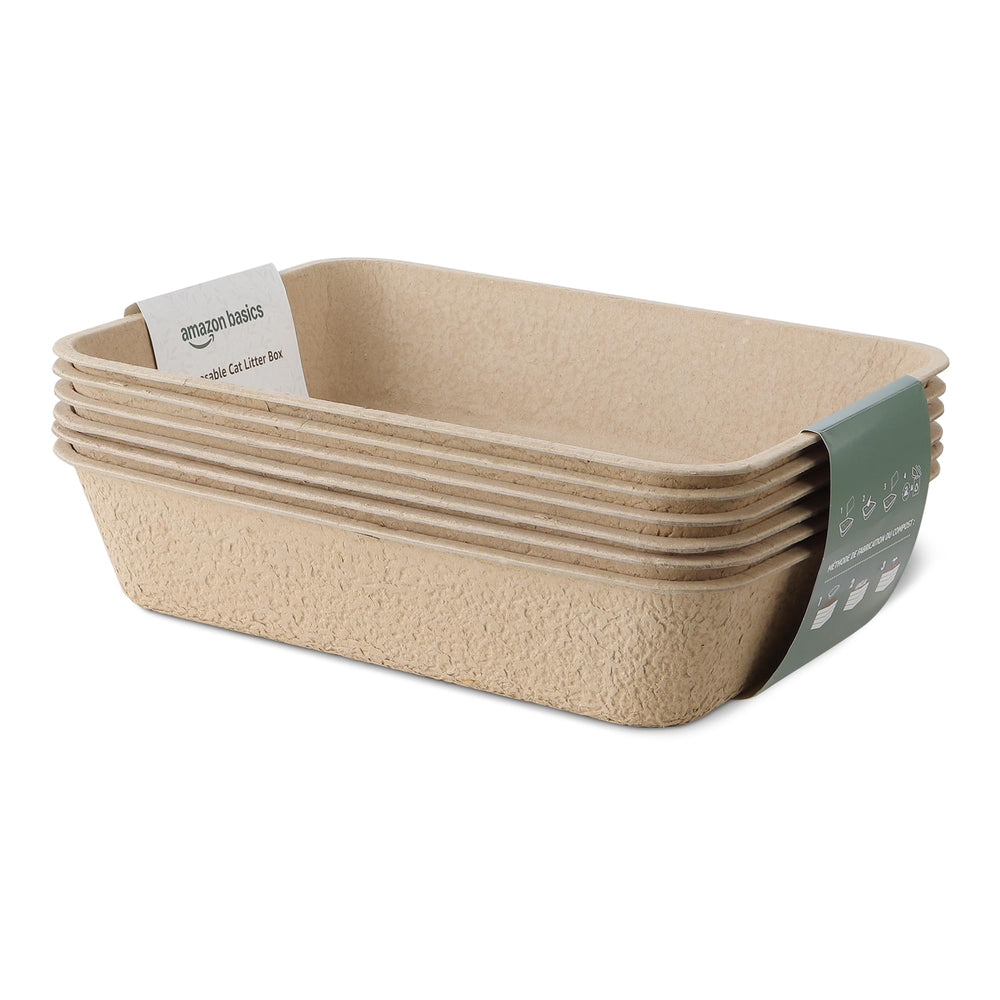 Amazon Basics disposable cat litter box travel-large, setup-ready and roomy for cats.