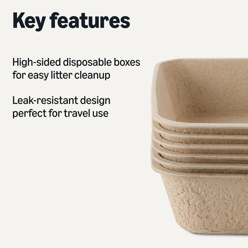 Amazon Basics disposable cat litter box travel-large, pre-folded design for effortless setup.