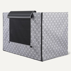 Amazon Basics dog cage cover features zippered panels for customization