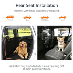Amazon Basics dog car barrier behind the rear seat in full-coverage setup