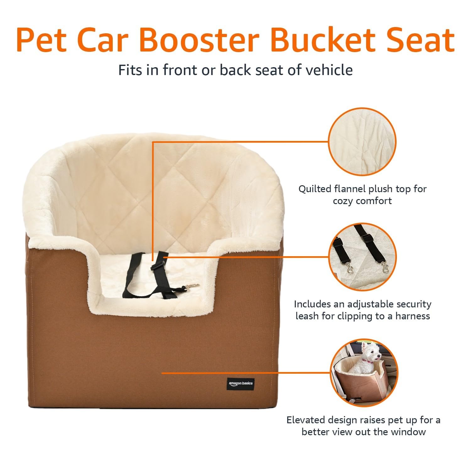 Amazon Basics Dog Car Seat Booster—elevated view to enjoy scenery safely