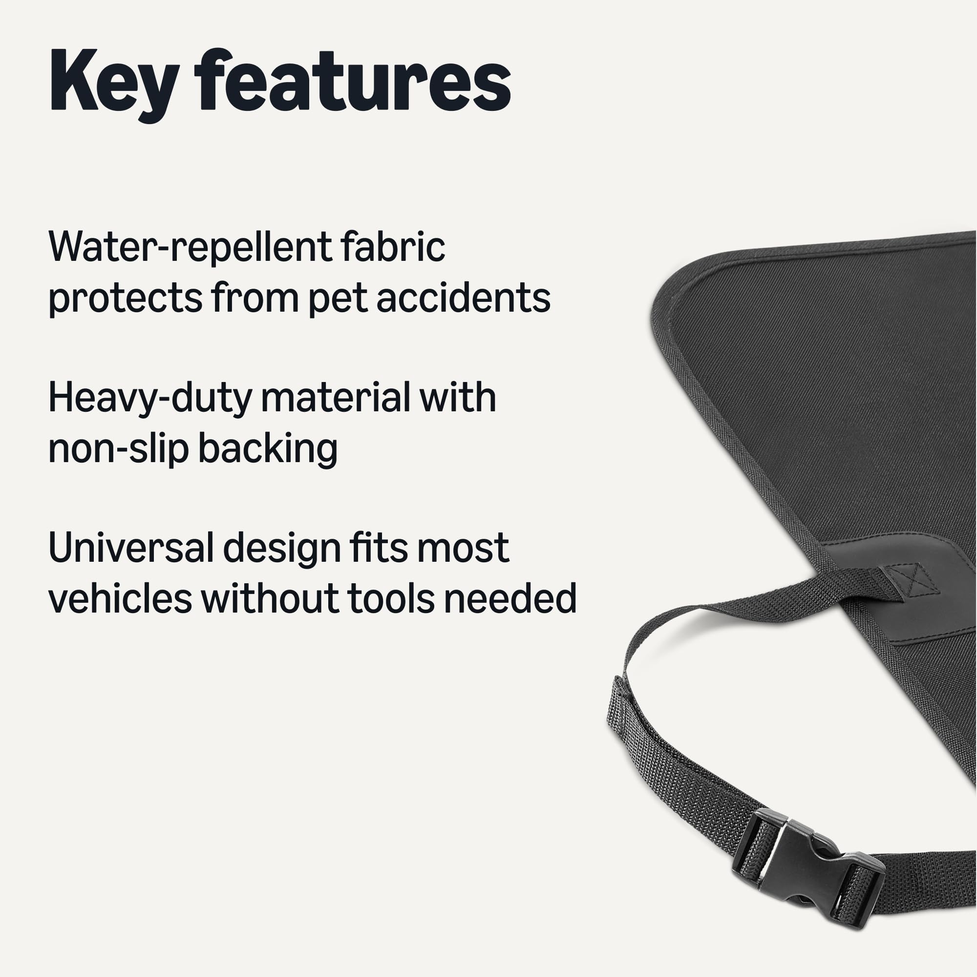 Amazon Basics dog car seat cover with non-slip backing keeps the cover in place during travel.