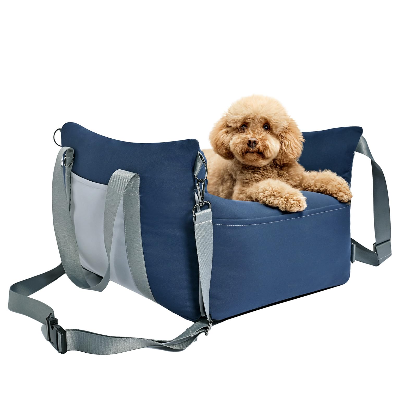 Amazon Basics dog car seat raised-view front for small dogs, enhancing road visibility