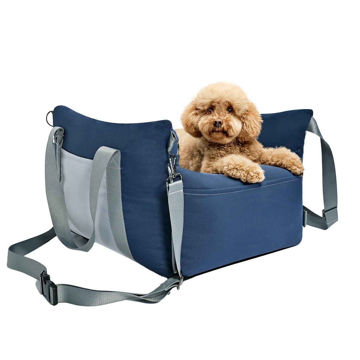 Amazon Basics dog car seat raised-view front for small dogs, enhancing road visibility