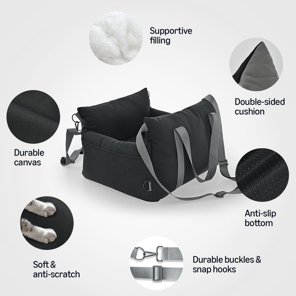 Amazon Basics Dog Car Seat side pocket offers convenient space for treats and leashes.