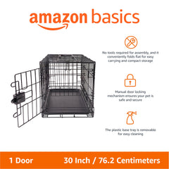 Amazon Basics dog crate side view shows durable metal construction for daily use