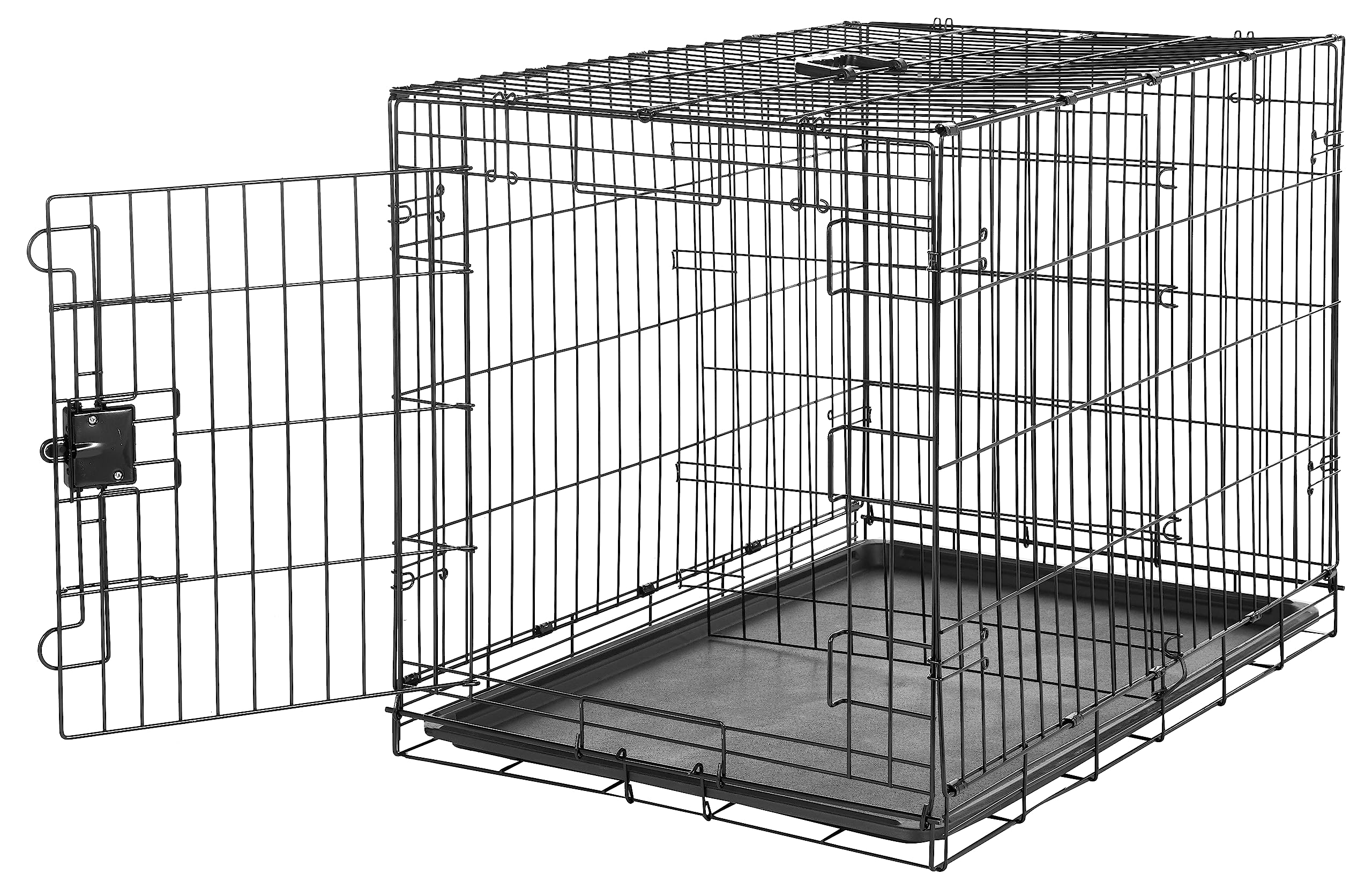 Amazon Basics dog crate front view with sturdy metal frame and single door