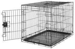 Amazon Basics dog crate front view with sturdy metal frame and single door