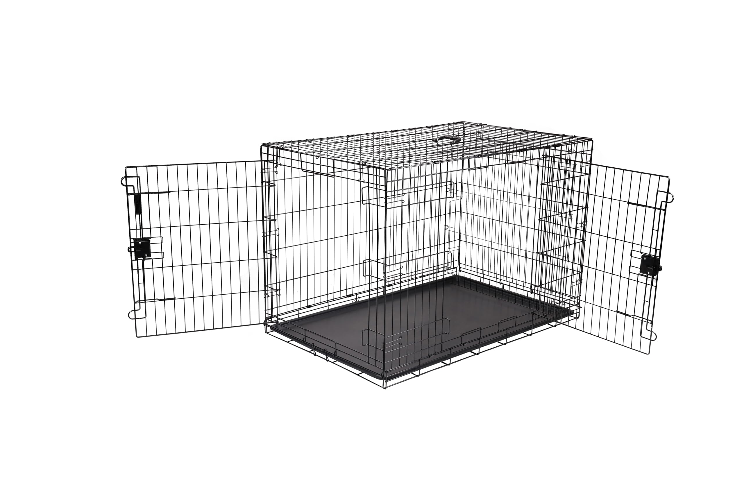 Amazon Basics large dog crate front view with double doors for secure containment.