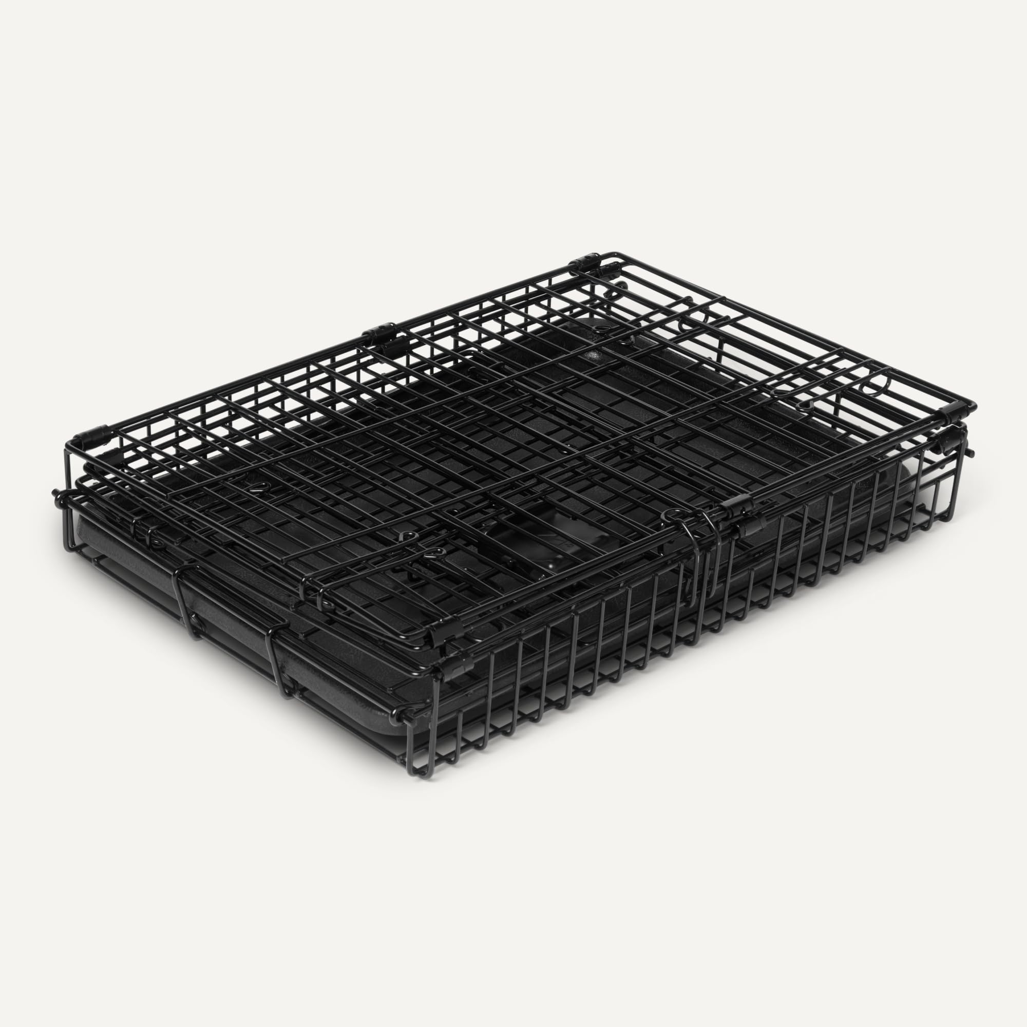Amazon Basics dog crate with precision locking system for secure containment and visibility.