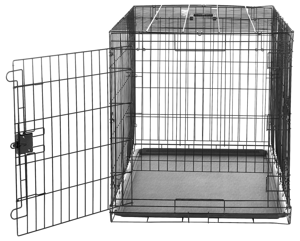 Amazon Basics crate with doors open, illustrating quick setup and space adjustment