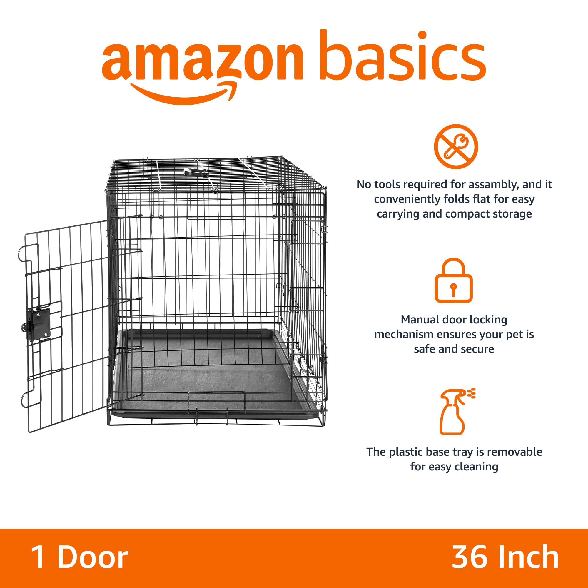 Amazon Basics dog crate removable tray close-up for easy cleaning