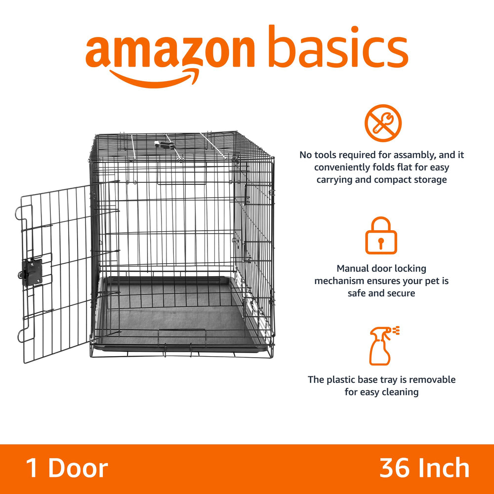 Amazon Basics dog crate removable tray close-up for easy cleaning