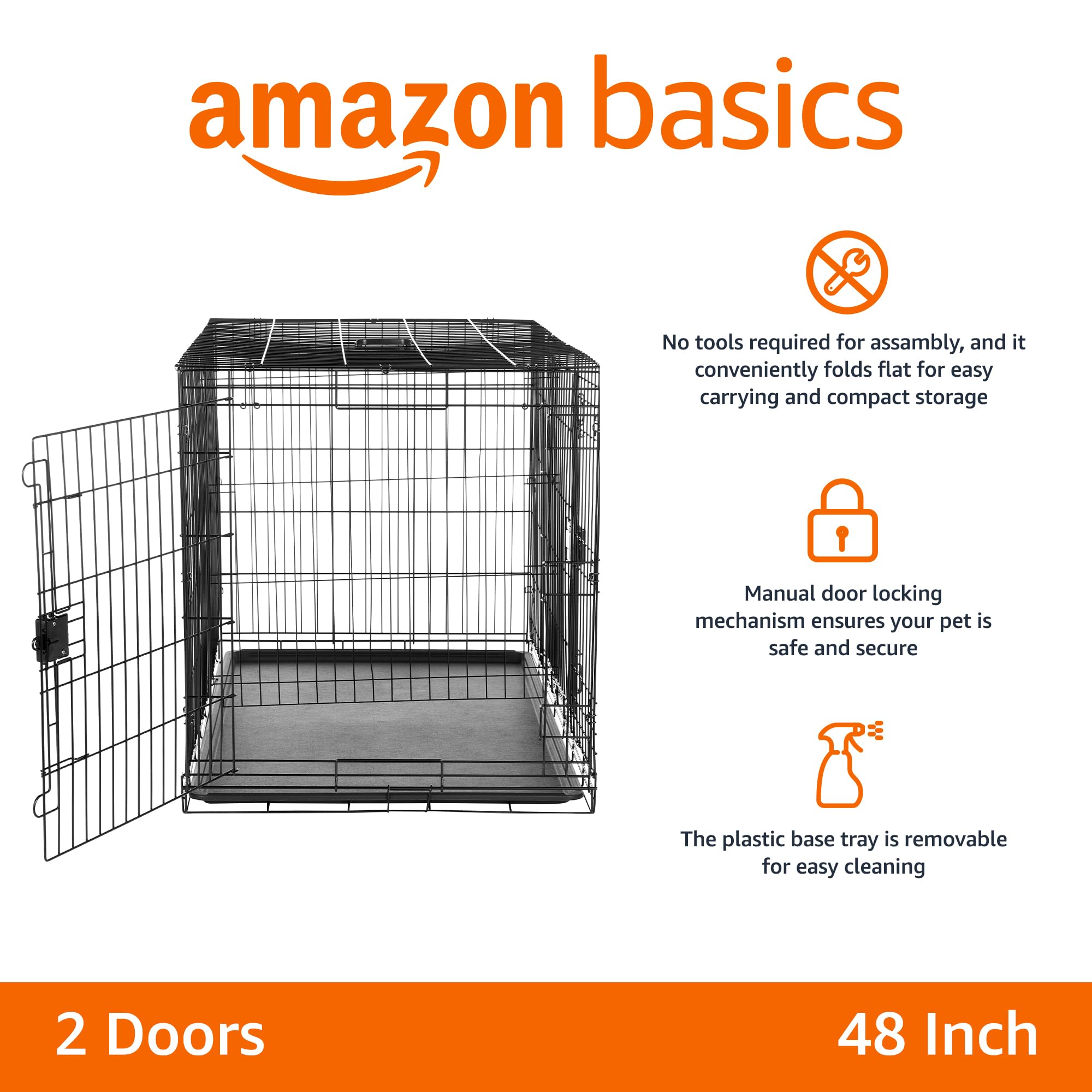 Amazon Basics crate with removable tray for easy cleaning after meals.