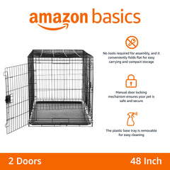 Amazon Basics crate with removable tray for easy cleaning after meals.